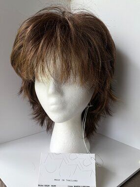 Noriko NORI in Marble Brown, Razor-Cut Synthetic Wig, Basic Cap NWT